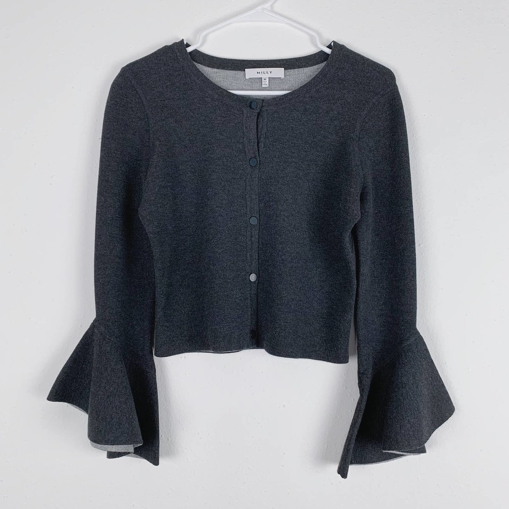 Milly Gray Knit Bell Sleeve Cardigan Size M - Picture 3 of 6
